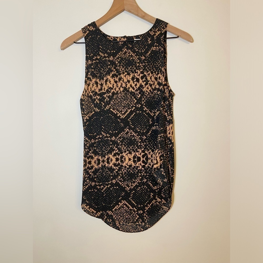Amanda Uprichard Womens Scoop Neck Open Drop Back Blouse  Black & Tan sz S